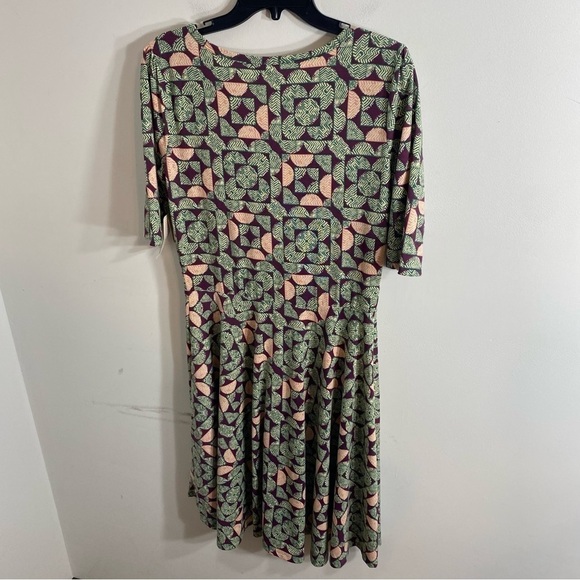 Lularoe Dress Green Pink Abstract Dress NEW XL Short Sleeve Midi - Picture 8 of 10